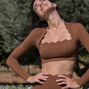 Brown Scalloped Women's Workout Top